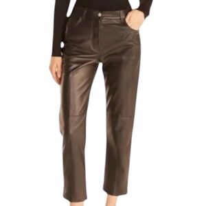 REBECCA TAYLOR 100% Real Lambskin Leather Crop Pants in Black